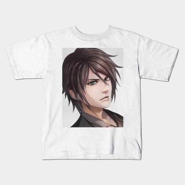 Grey Hair Anime Boy Kids T-Shirt by animegirlnft